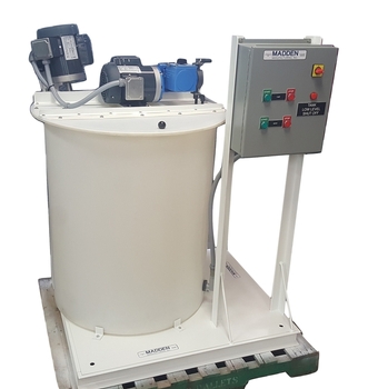 Chemical metering pump system with controls and mixer